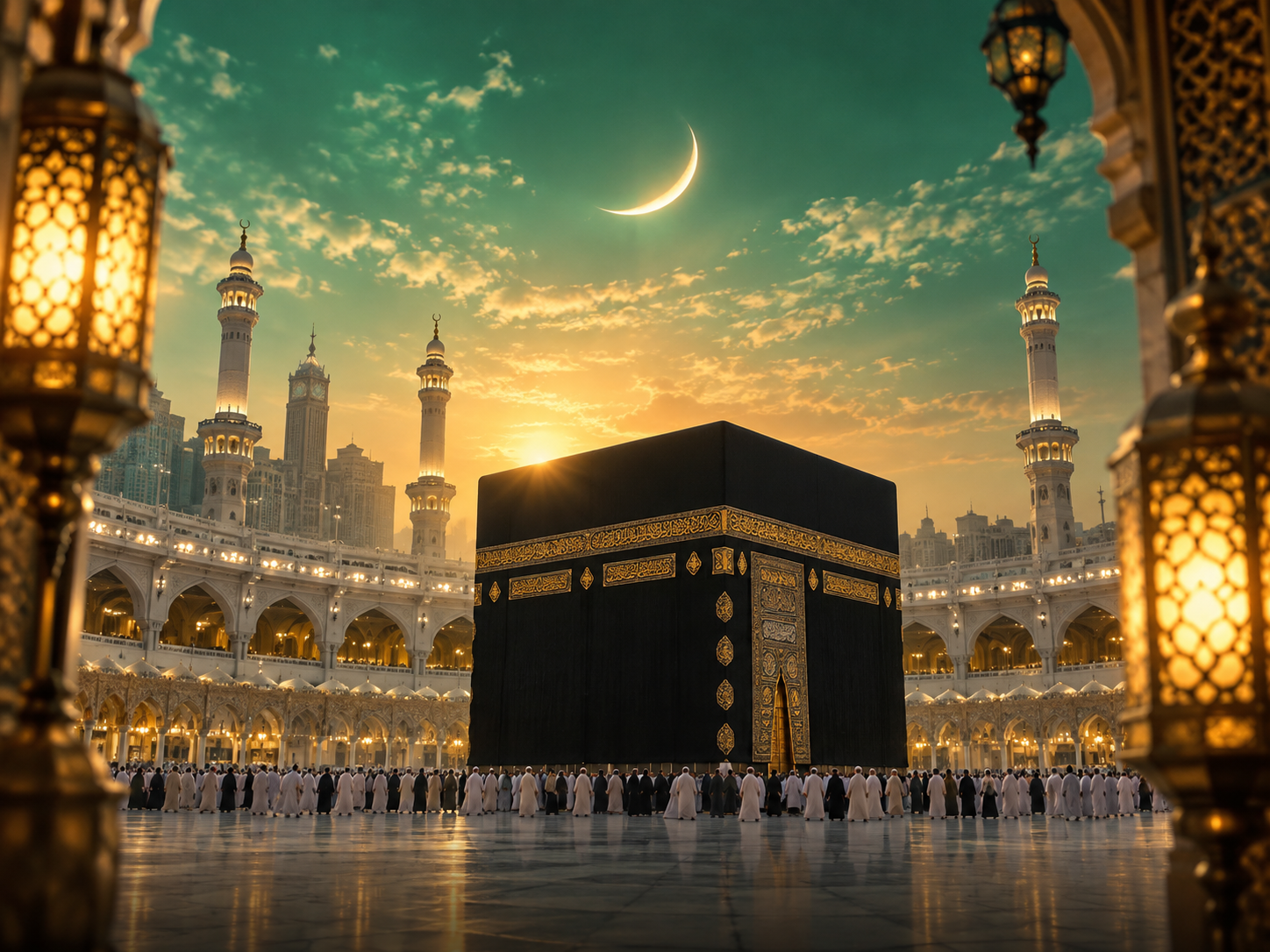 The first Ramadan crescent above the Holy Kaaba