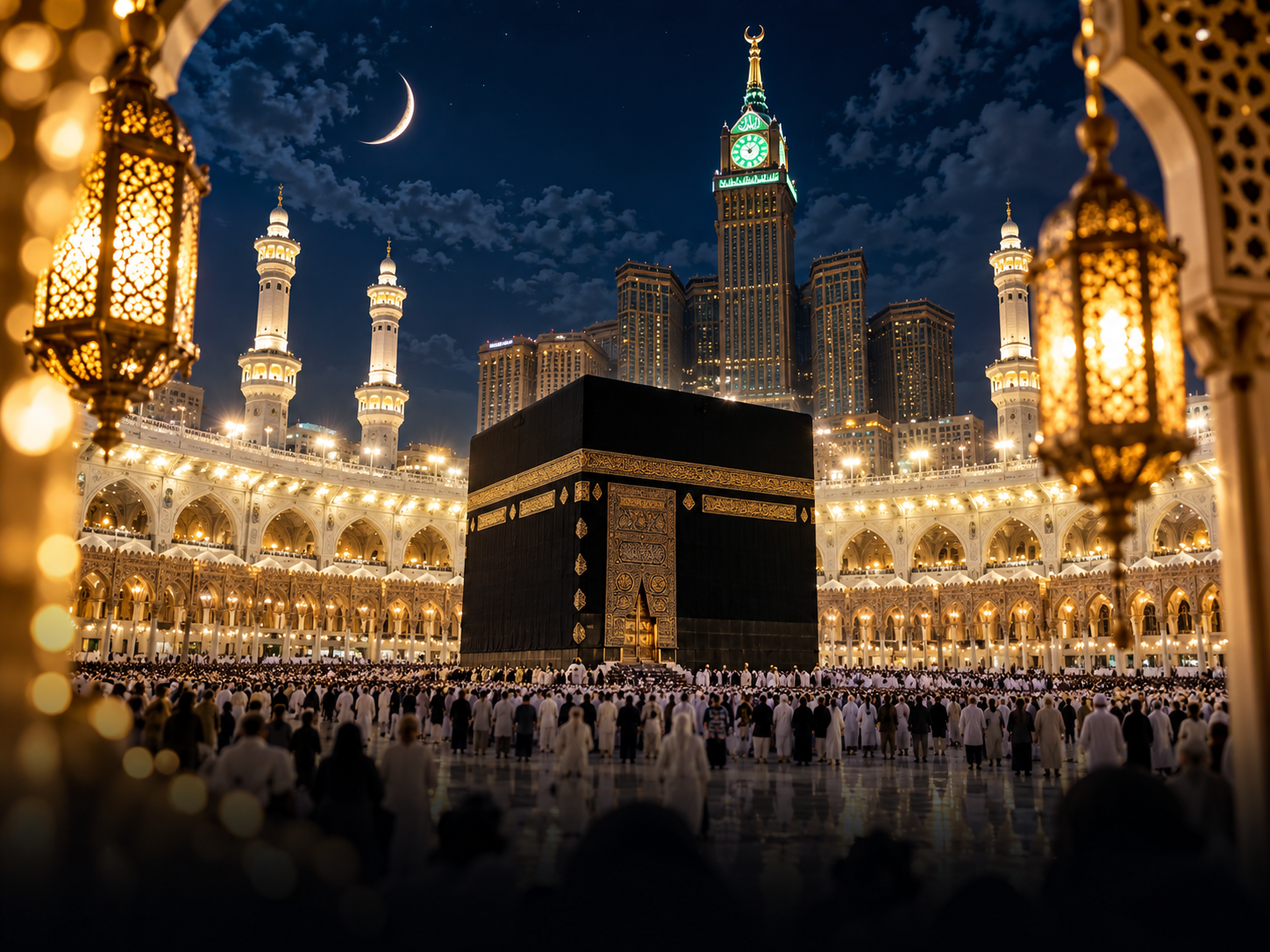 The Holy Kaaba illuminated on a late Ramadan night